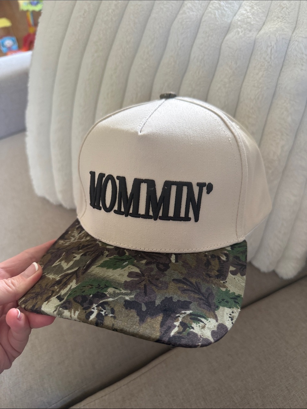 Mommin' Beige and Camouflage Trucker Hat